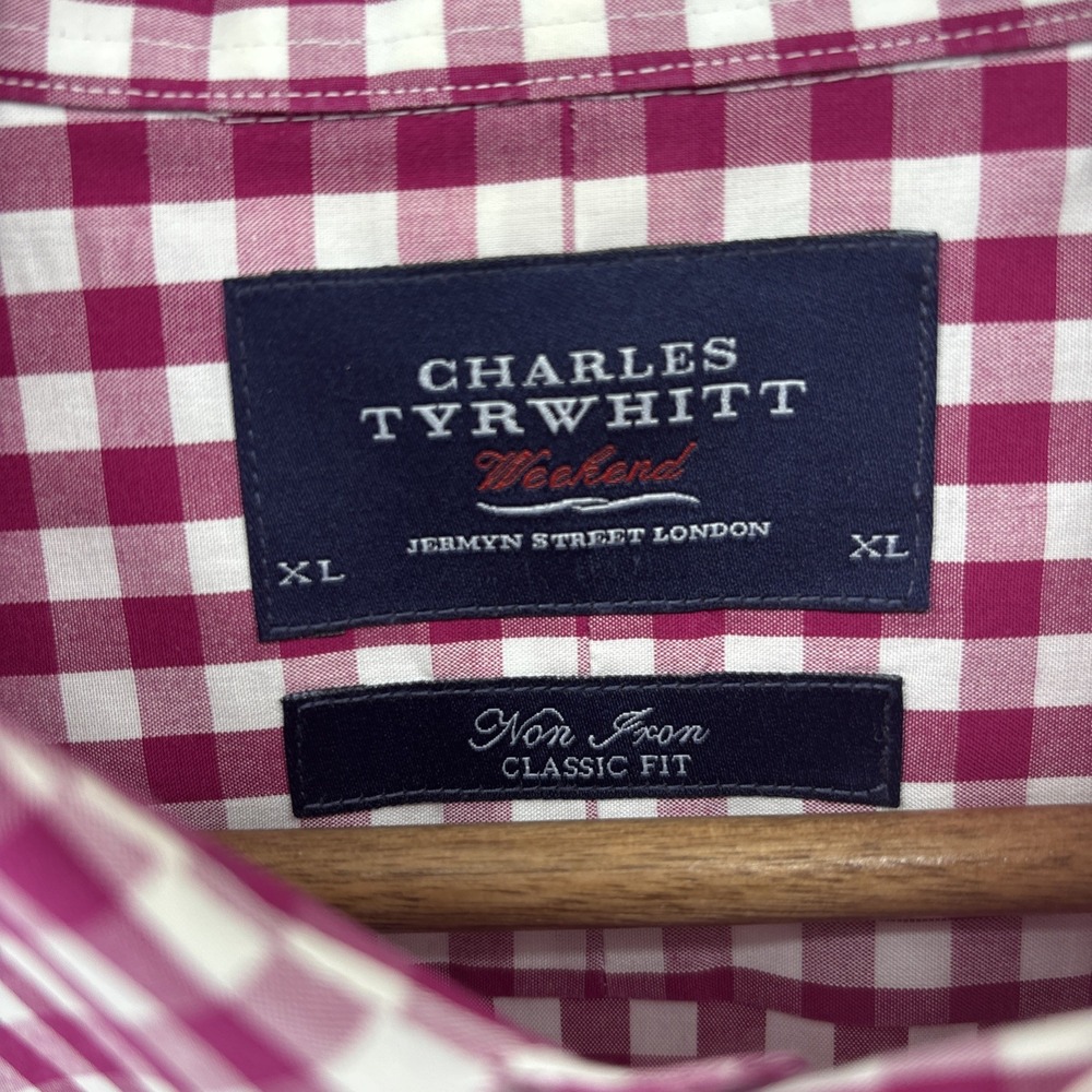 Charles Tyrwhitt Weekend Shirt Mens XL  Magenta White Check Classic Fit Non Iron - Picture 4 of 10